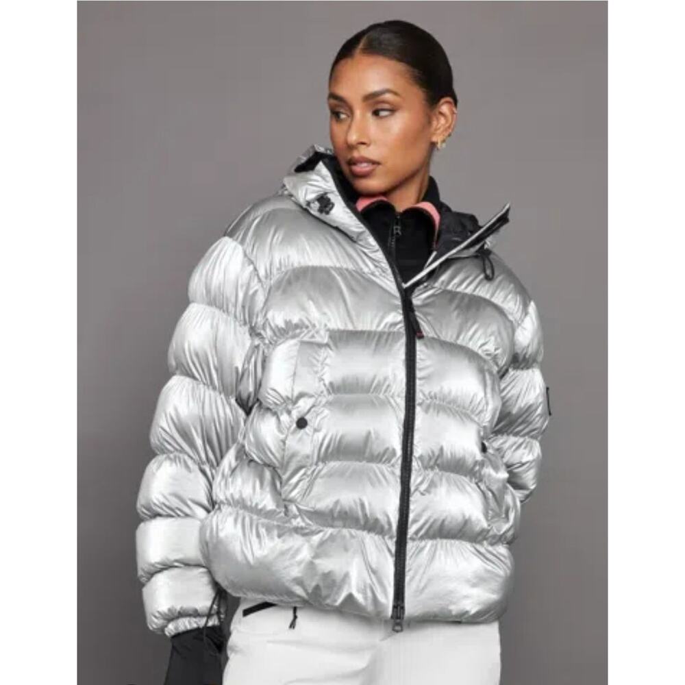Bogner Silver Fire + Ice Full Zip Roseta Reversable Ski Puffer Hooded Jacket 4